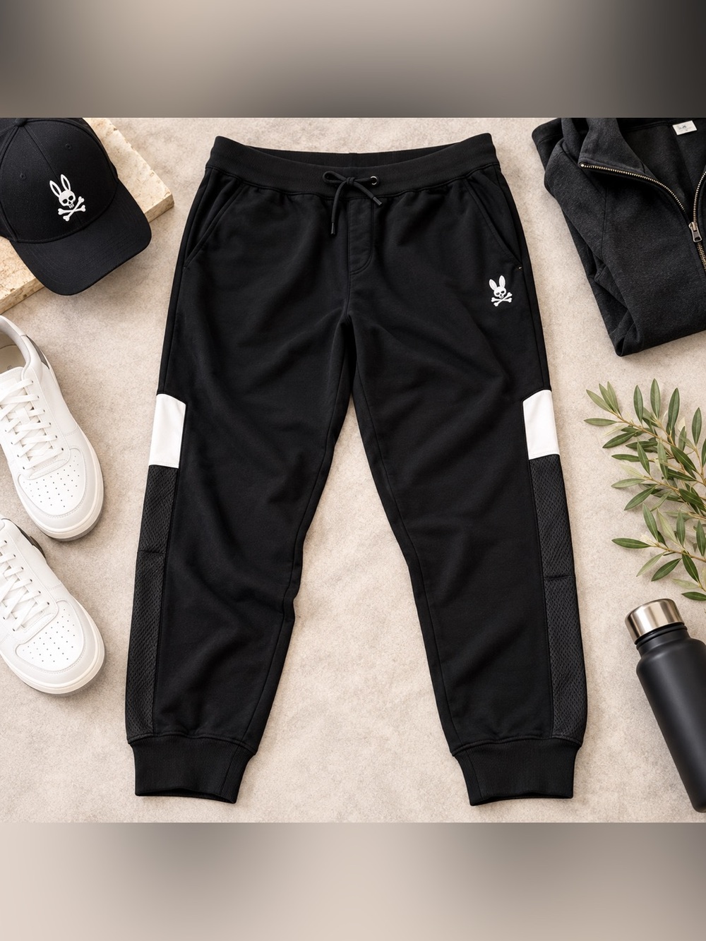 Psycho Bunny Wilkes Jogger Sweatpants Black White Mesh Men’s 2XL XXL